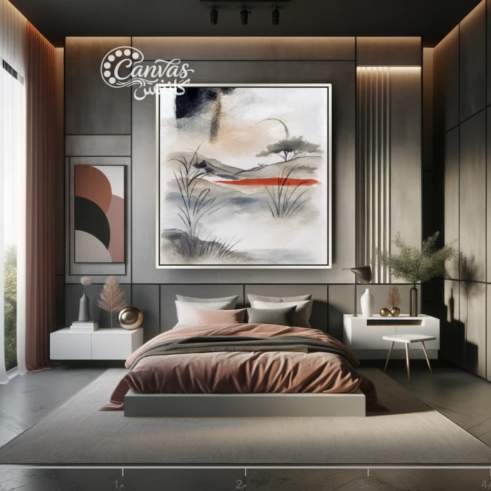 منظر طبيعي هادئ مع عناصر تجريدية