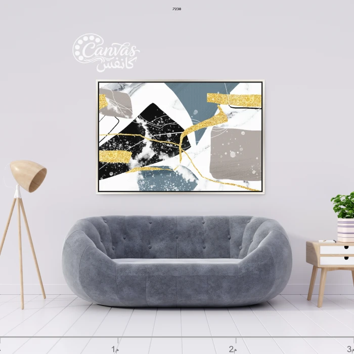 لوحة تجريدية بألوان محايدة مع لمسات ذهبية