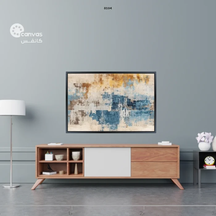 لوحة تجريدية بألوان زرقاء وذهبية