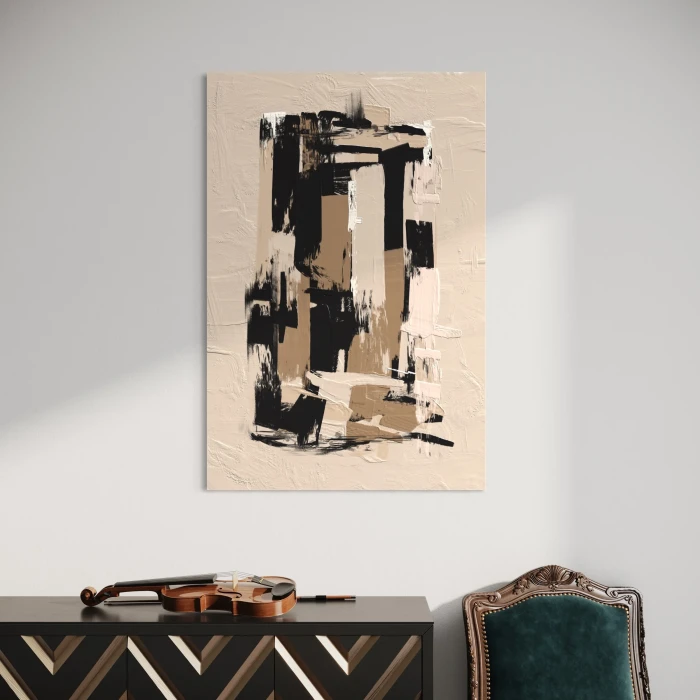 لوحة تجريدية بألوان محايدة وعناصر هندسية