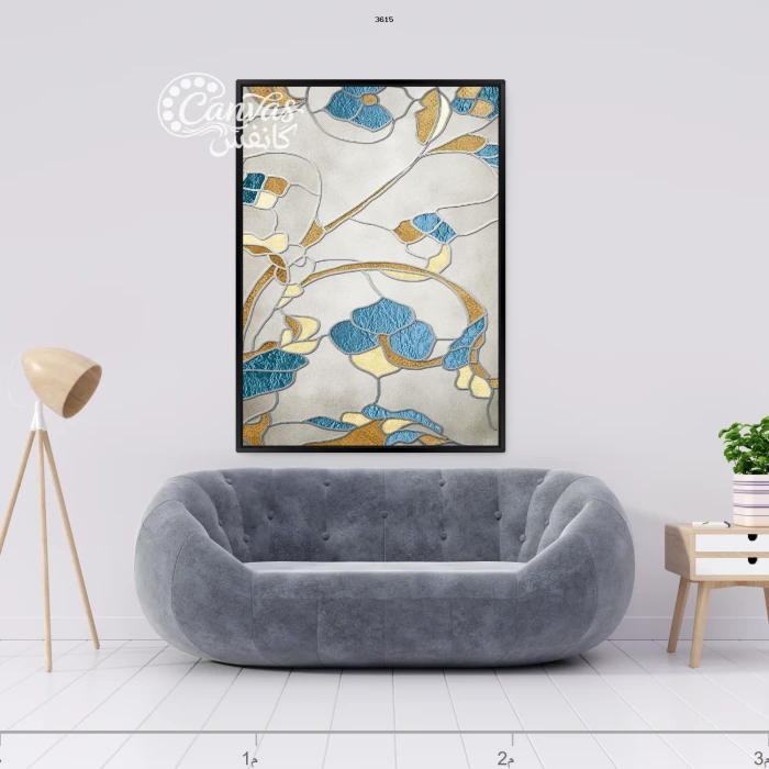 لوحة فنية تحمل ألوان زاهية وأشكال طبيعية