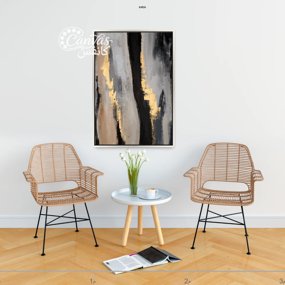 لوحة تجريدية بألوان داكنة وذهبية