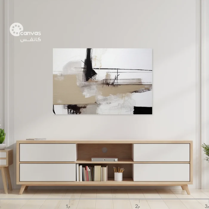 لوحة تجريدية بألوان محايدة وخطوط جريئة