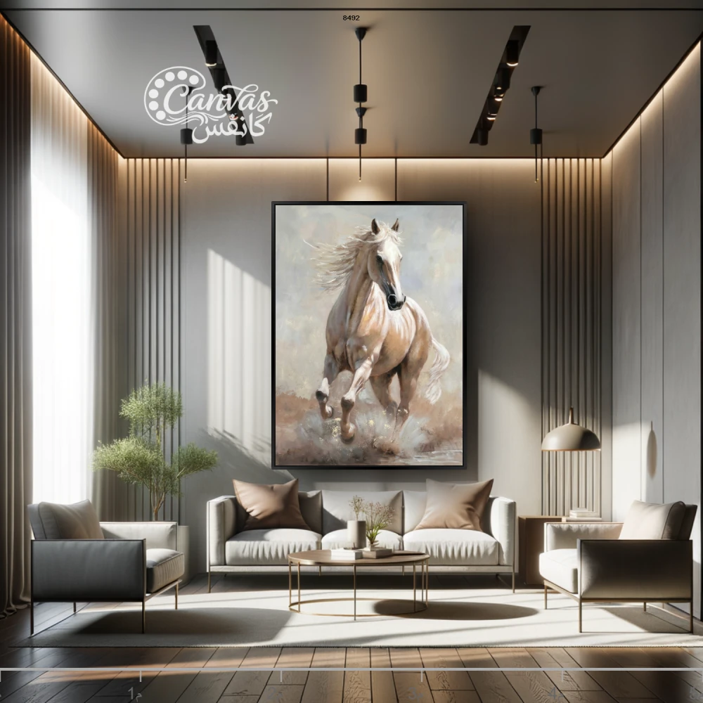 حصان يجري في منظر طبيعي هادئ