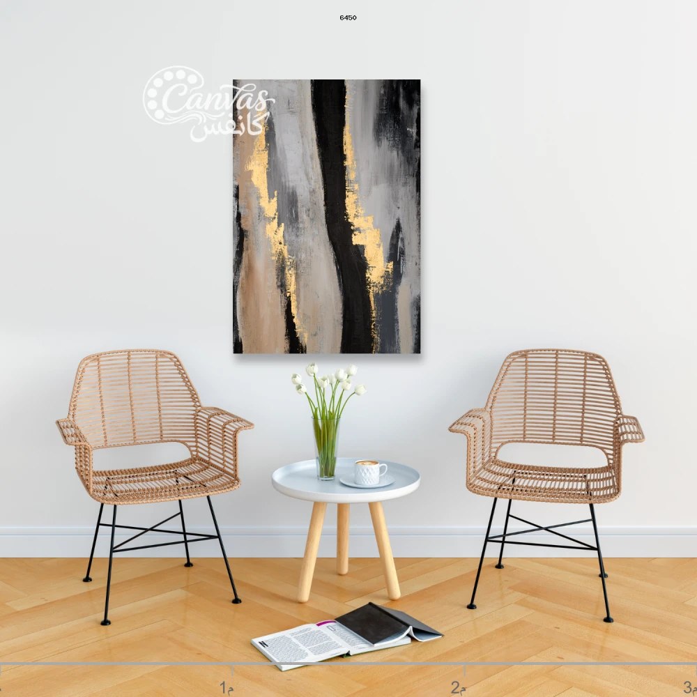 لوحة تجريدية بألوان داكنة وذهبية