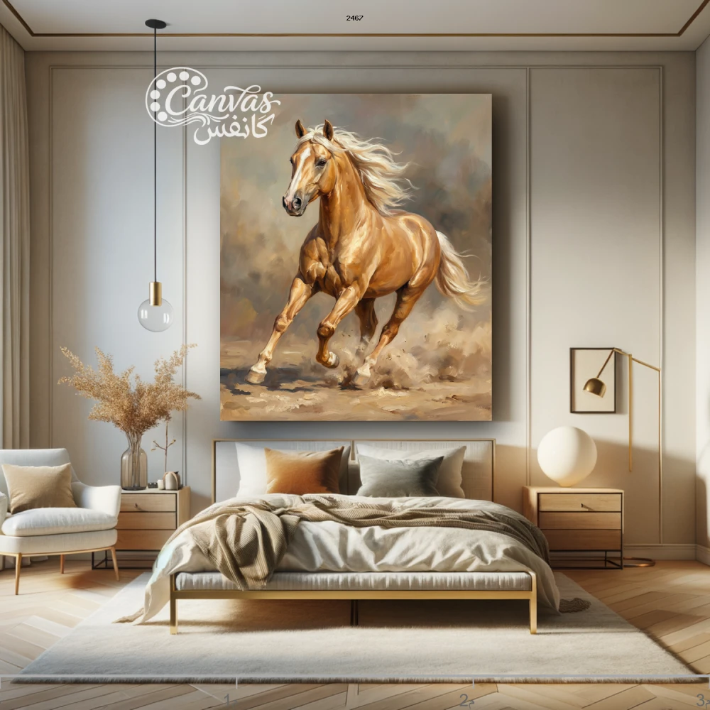 حصان جميل يركض في مشهد فني