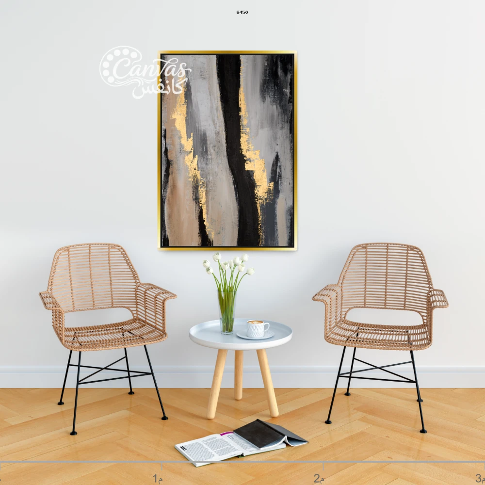 لوحة تجريدية بألوان داكنة وذهبية