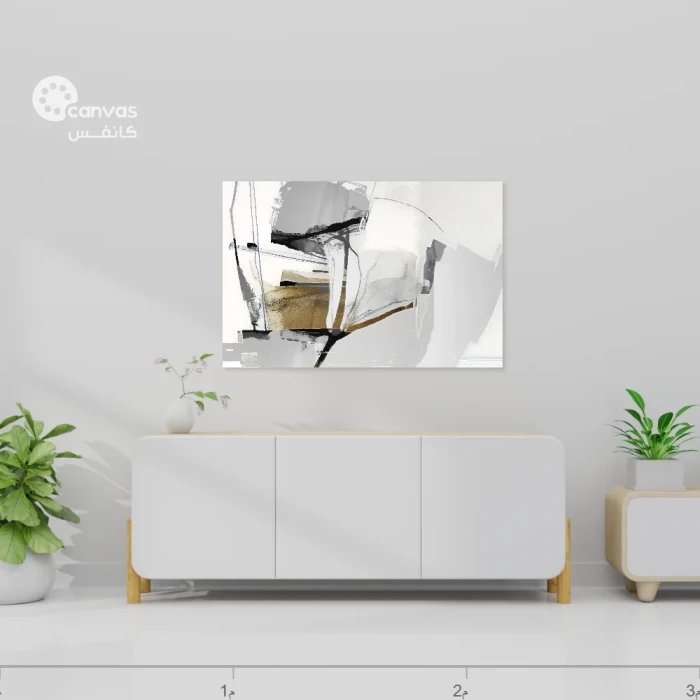 لوحة تجريدية بألوان محايدة وعناصر بسيطة