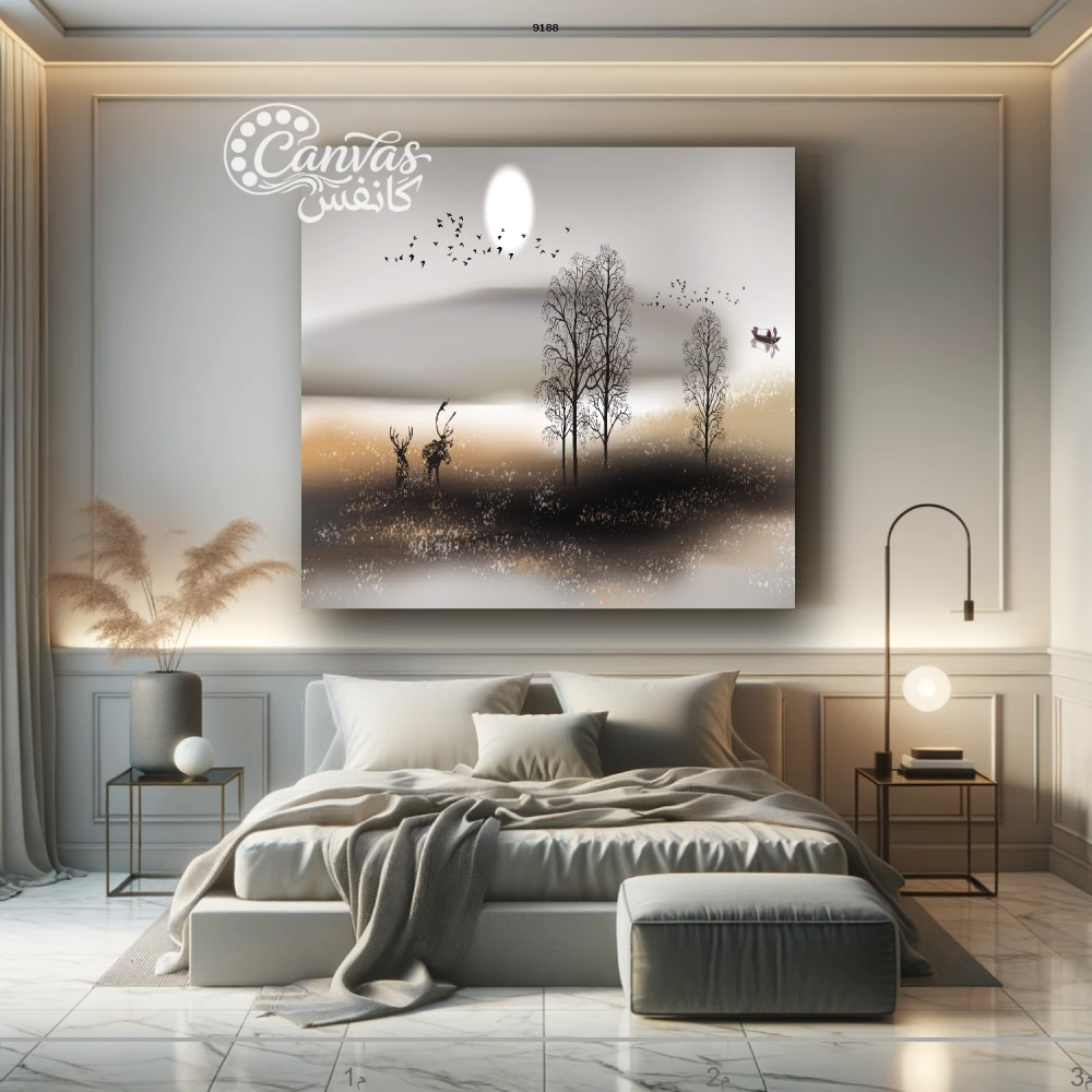 لوحة طبيعية هادئة مع أشجار وظلال