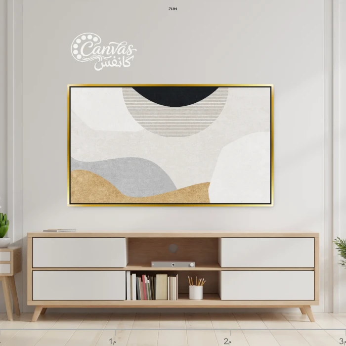 لوحة تجريدية بألوان محايدة مع لمسات ذهبية