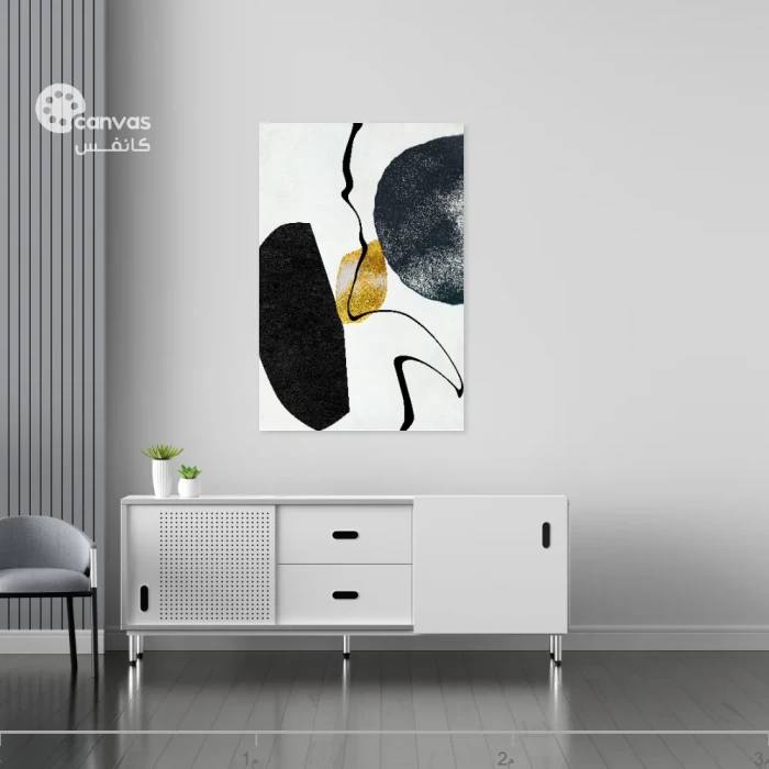 لوحة تجريدية بالألوان الأحادية والذهبية