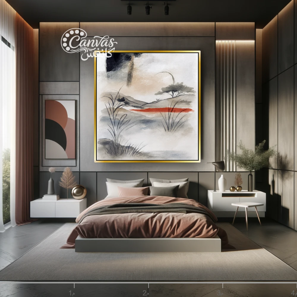 منظر طبيعي هادئ مع عناصر تجريدية