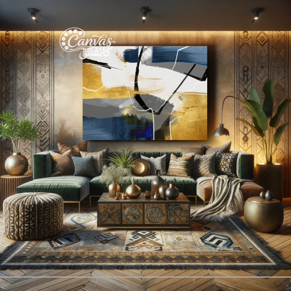 لوحة تجريدية تجمع بين الألوان الدافئة والباردة