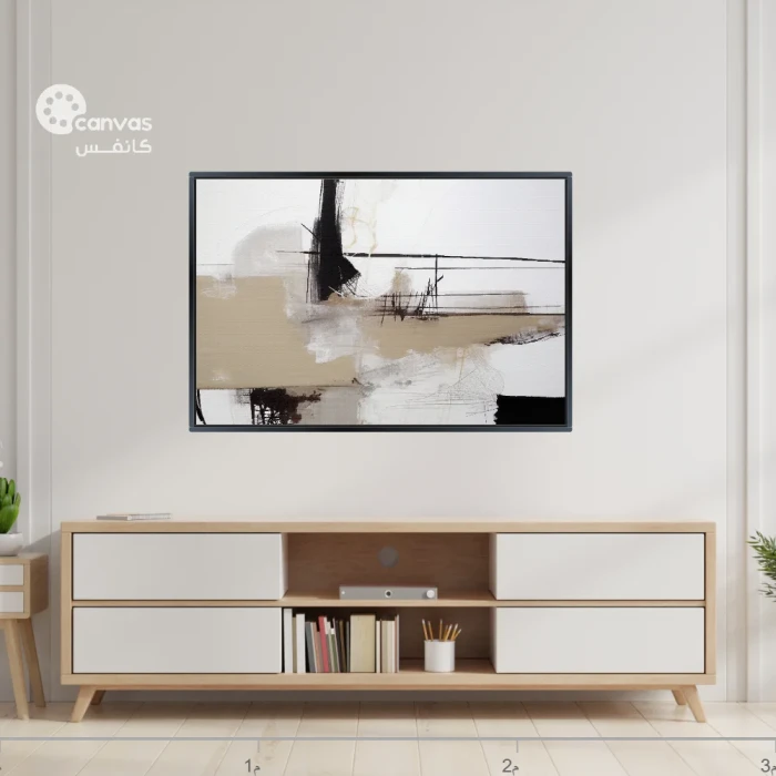 لوحة تجريدية بألوان محايدة وخطوط جريئة