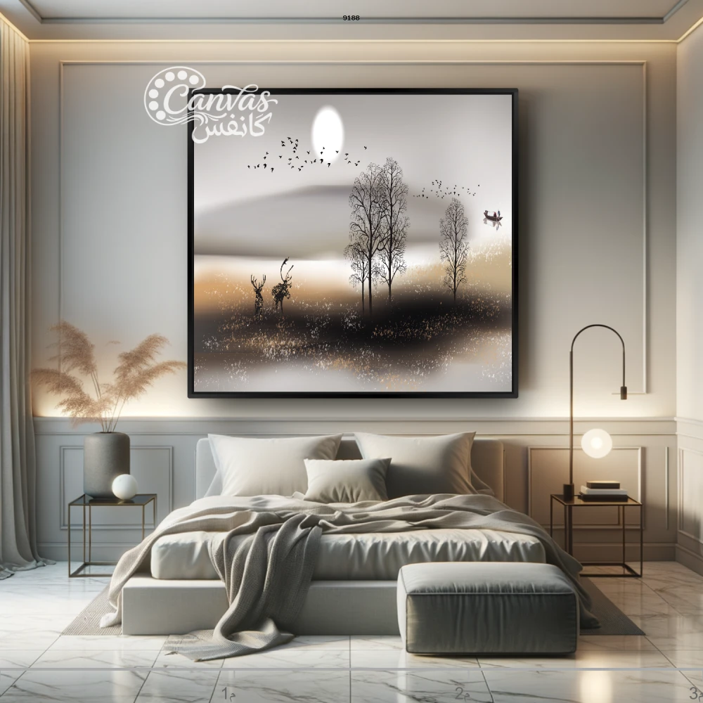 لوحة طبيعية هادئة مع أشجار وظلال