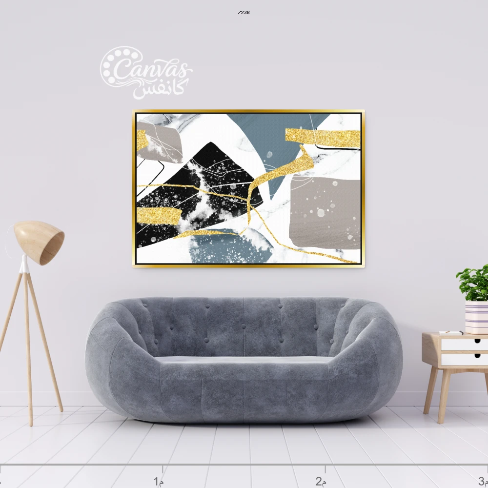 لوحة تجريدية بألوان محايدة مع لمسات ذهبية