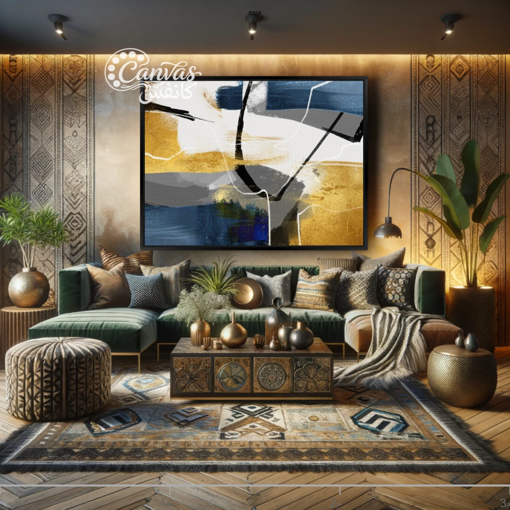 لوحة تجريدية تجمع بين الألوان الدافئة والباردة